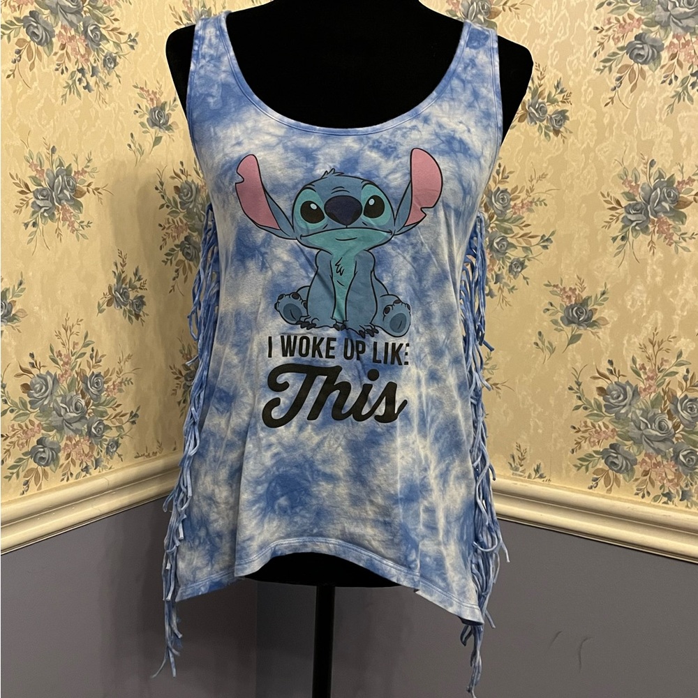 Disney Stitch TieDye I Woke Up Like This Tank W/Fringe Size XS